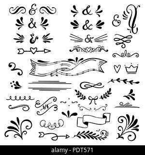 Floral and graphic  design elements with ampersands.Vector set Stock Vector