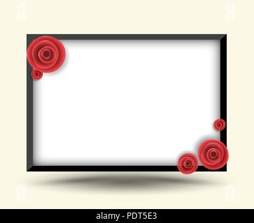 Rectangle frame with rose for photo frame and love card. Vector illustration. Stock Vector