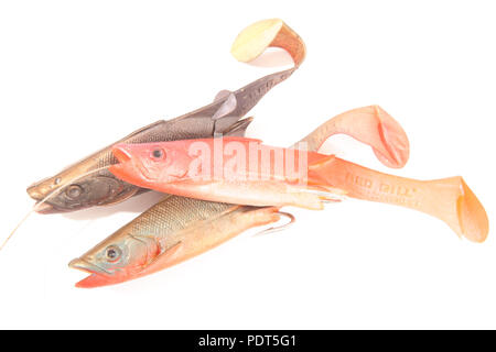 Old Red Gill fishing lures designed for catching seafish. From a fishing tackle collection Dorset England UK GB Stock Photo