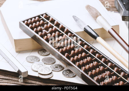 japanese style of bamboo abacus on the desk Stock Photo