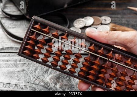 japanese style of bamboo abacus on the desk Stock Photo