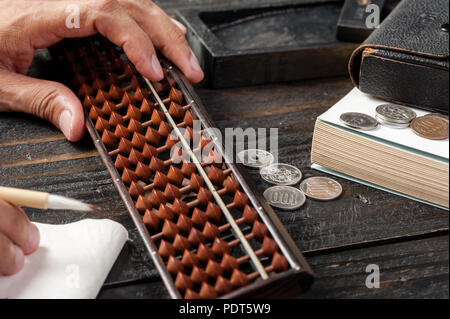 japanese style of bamboo abacus on the desk Stock Photo