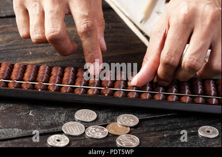 japanese style of bamboo abacus on the desk Stock Photo