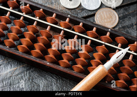 japanese style of bamboo abacus on the desk Stock Photo