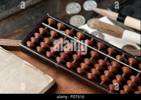 japanese style of bamboo abacus on the desk Stock Photo
