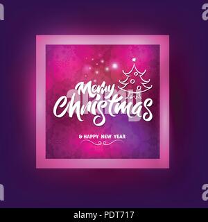 Merry Christmas with christmas tree lettering in square frame for Christmas card and advertising New Year season. Vector illustration. Stock Vector