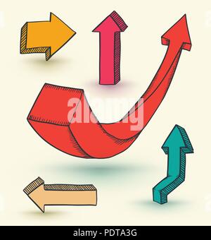 3D arrows drawn set. Vector illustration. Stock Vector