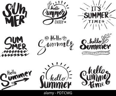 Retro hand drawn elements for Summer calligraphic designs. Vintage ornaments for Holidays. Stock Vector