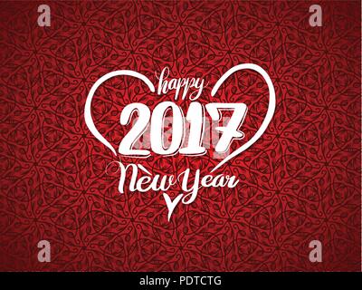 Happy 2017 New Year in Heart on red background. Vector illustration. Stock Vector