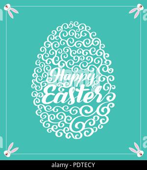 Happy Easter typography design elements for greeting cards, invitation, decoration, prints and posters. Hand drawn lettering with swirls, modern calli Stock Vector