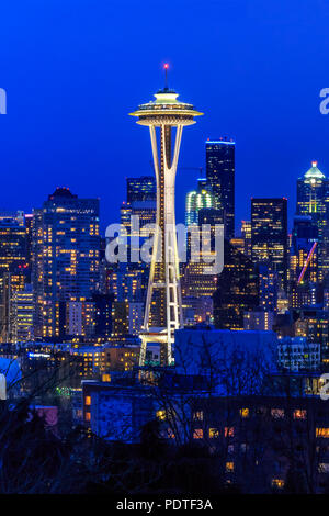 Seattle, WA - February 26, 2017: Seattle skyline with the Seattle Space Needle at sunset view from Kerry Park Stock Photo