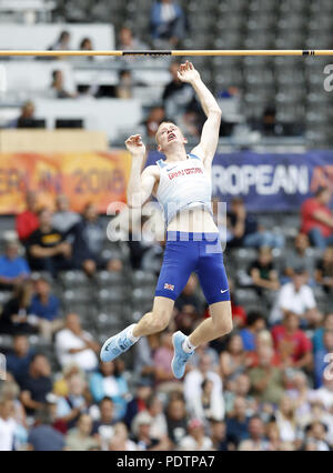Great Britain's Adam Hague competes in the Men's Pole Vault Qualifying Round during day four of the 2018 European Athletics Championships at the Olympic Stadium, Berlin. Stock Photo