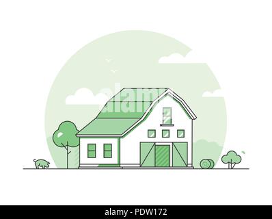 Village - modern thin line design style vector illustration Stock Vector