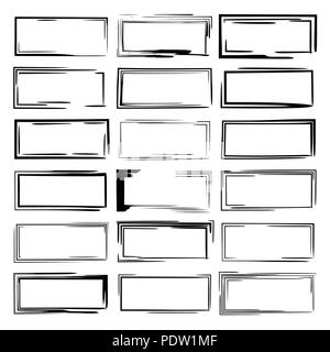 Set of black rectangle grunge frames. Collection of square borders. Vector illustration. Stock Vector