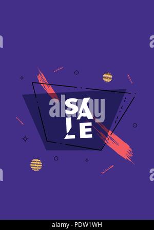 Sale banner with geometric abstract decoration. Dark promotion card with text. Vertical poster for advertising design. Vector illustration. Stock Vector