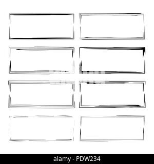 Set of black square grunge frames. Geometric rectangle empty  borders. Vector illustration. Stock Vector