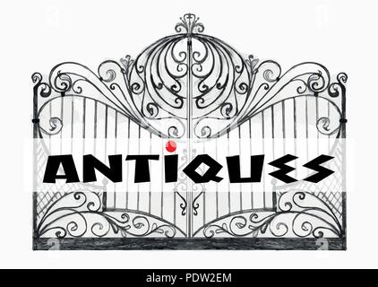 A logo for business about antiques, with a write in greek letters on an old iron gate - Vector Stock Vector