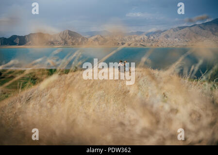 A couple having fun in Kyrgyzstan Stock Photo