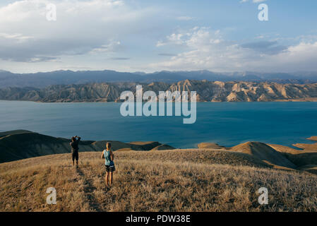 A couple having fun in Kyrgyzstan Stock Photo