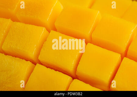 Close up shot of cube sliced mango fruit Stock Photo