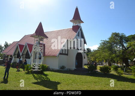 Red roof cap malheureux church mauritius Stock Photo