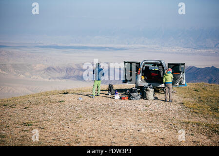 A couple having fun in Kyrgyzstan Stock Photo