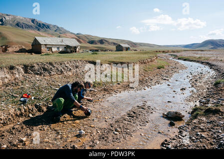 A couple having fun in Kyrgyzstan Stock Photo