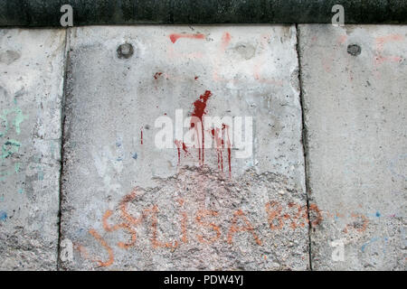 Murals painted along original sections of the Berlin Wall, Germany. Stock Photo