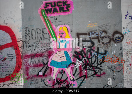 Murals painted along original sections of the Berlin Wall, Germany. Stock Photo