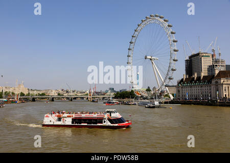 The Coca-Cola London Eye ferris wheel on the south bank of the River Thames, Lambeth, London, England Stock Photo