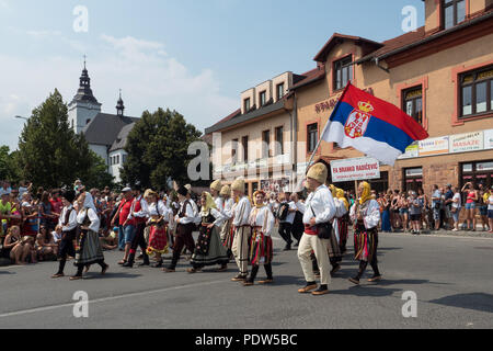 The 55th Beskidy Highlanders' Week of Culture  29.07- 06.08.2018 . Parade  through the streets of  Jabłonków, in Czech Republic, 05.08.2018 Stock Photo