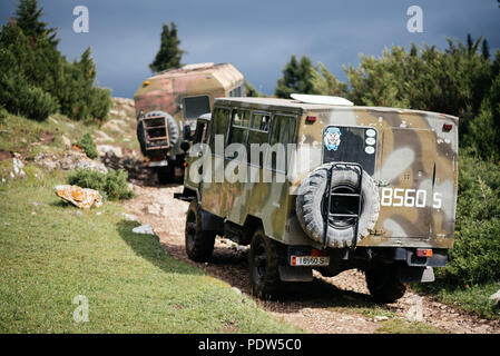 Russian military trucks  in Kyrgyz mountains Stock Photo