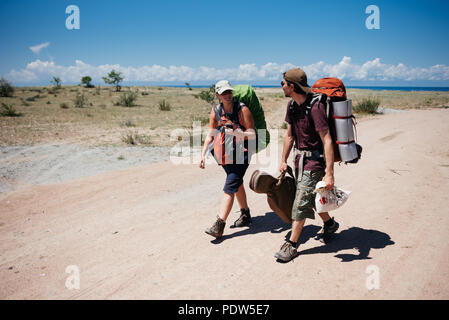 A couple having fun in Kyrgyzstan Stock Photo