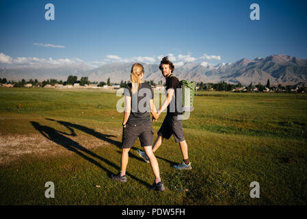 A couple having fun in Kyrgyzstan Stock Photo