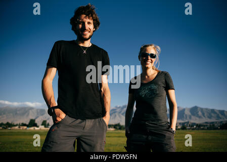 A couple having fun in Kyrgyzstan Stock Photo