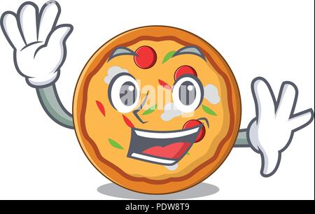 Waving pizza character cartoon style Stock Vector