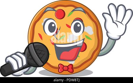 Singing pizza mascot cartoon style Stock Vector