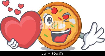 With heart pizza mascot cartoon style Stock Vector