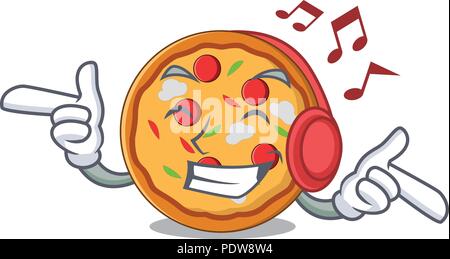 Listening music pizza mascot cartoon style Stock Vector