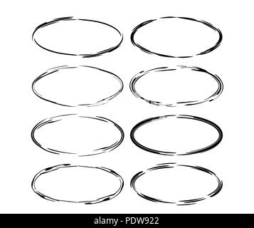 Set of black  grunge frames. Oval ornament bordes collection for design frameworks and banners. Vector illustration. Stock Vector