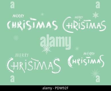 Set of Merry Christmas brush handwritten lettering compositions. Creative text with snowflakes  for holiday design cards and banners. Vector illustrat Stock Vector