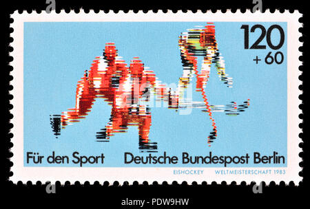 German postage stamp (Berlin: 1983) : 'Fur den Sport' (charity stamp funding sport) Ice hockey Stock Photo