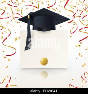 congratulatory background on graduation with a graduate cap  and diploma Stock Vector