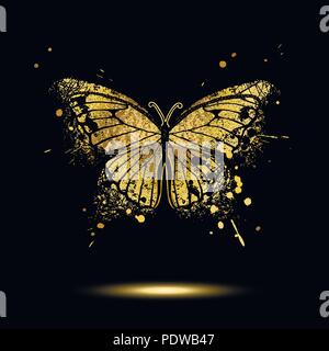 decorative golden butterfly on a black background Stock Vector
