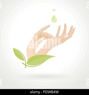 female hand care with herbs on a light background Stock Vector