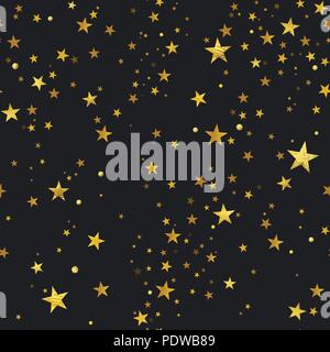 seamless pattern of decorative golden stars on a black background Stock Vector