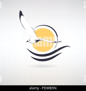 symbol seagull  on a background of the sun and sea waves Stock Vector