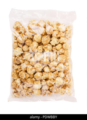 Packaged popcorn with caramel isolated on a white background Stock Photo