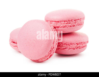 Delicious four pink macarons or macaroons isolated on a white background Stock Photo