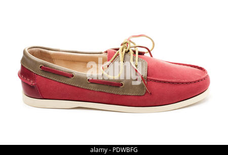 Pink boat shoes or top sider isolated on a white background Stock Photo